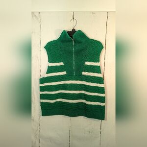 Green and White Striped Women's Sweater Vest